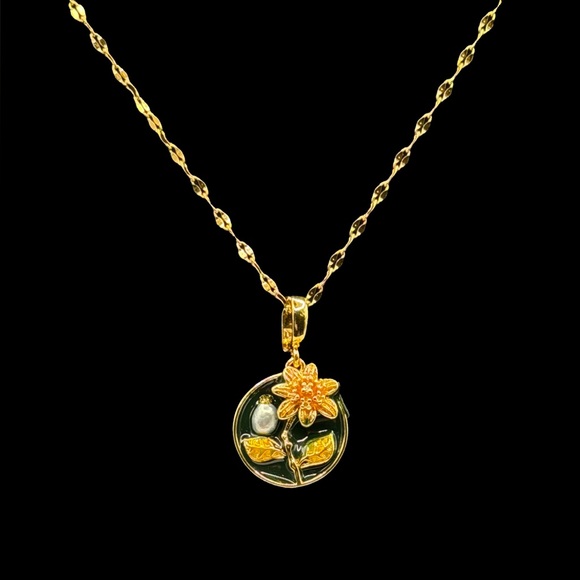 Flower and Pearl Enamel Pendant Necklace with Pearl Accent - Picture 14 of 16